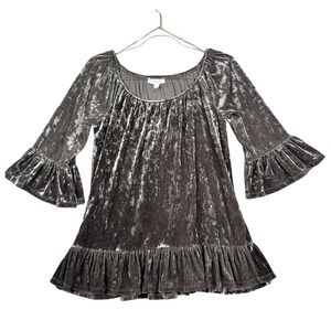 Beachlunchlounge Velvet Ruffle Sleeve Tunic Top Brown Gray Size S/P